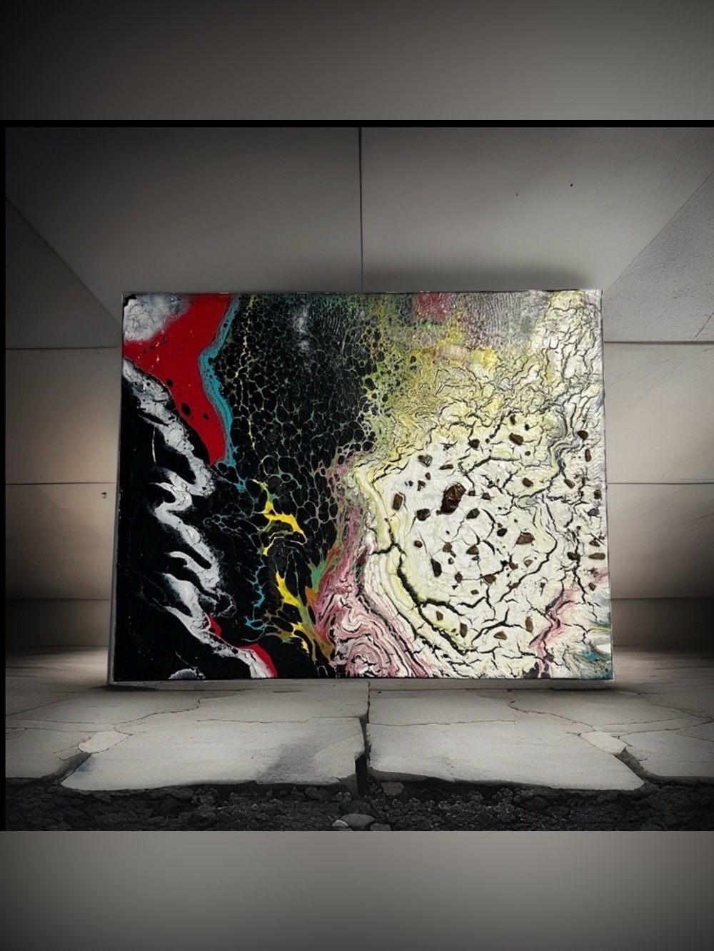 Mixed Media Canvas‎ Painting Colorful Textured Acrylic Signed Titled Meteor